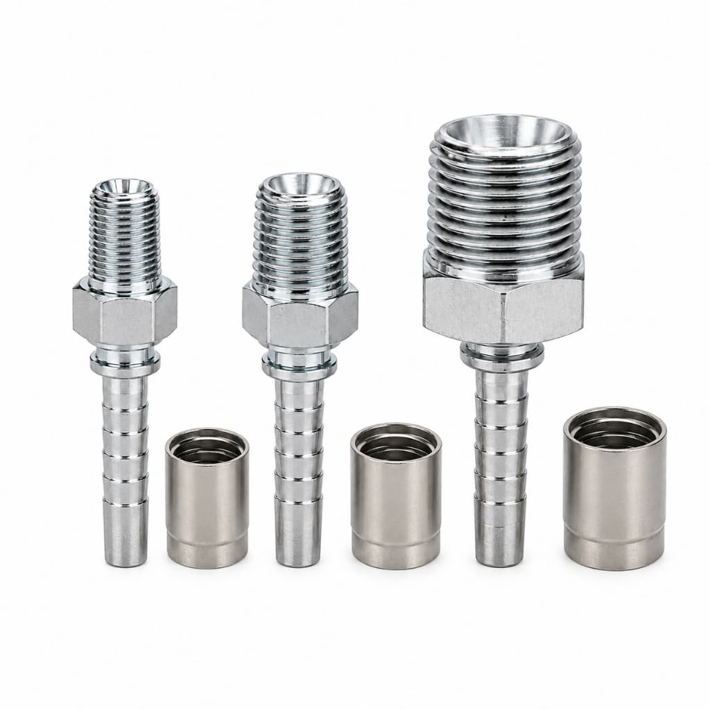 Terminal Hidráulico Macho Fixo NPT Prensável Rosca 1/8" 1/4" 1/2" para Mangueira R1 R2 1/4" com ou sem Capa
