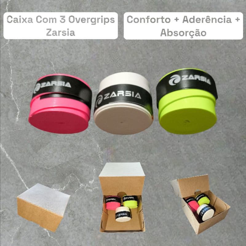 Caixa Com 3 Overgrips Zarsia - Para Raquetes De Tênis, Beach Tennis, Padel, Pickleball e Squash