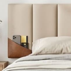 Conjunto 2 Mesa de Cabeceira Max com Nicho e Placas Modulares Com Bolso em Corino Para Celulares