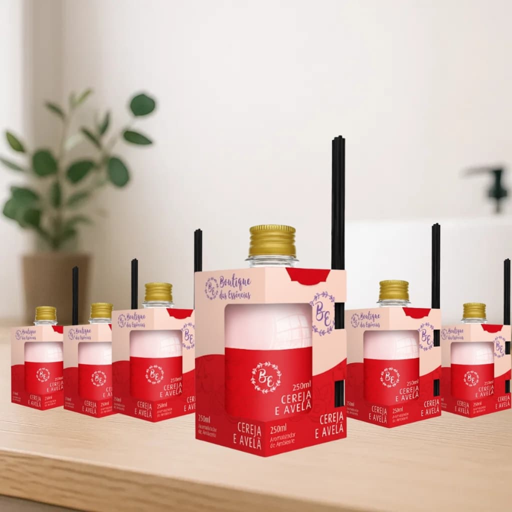 Kit 9 Aromatizador Ambiente 250ml Varetas BE Cereja e Avelã Difusor Ambiente