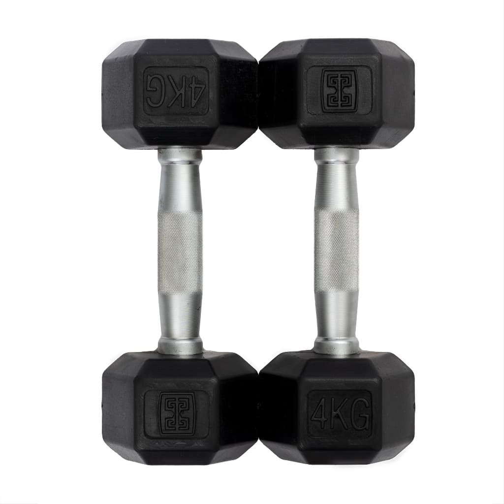 Conjunto de 2 Dumbells de 4kg Sextavados Emborrachado Vulcanizados Academia Musculação Peso - (2 Unidades)