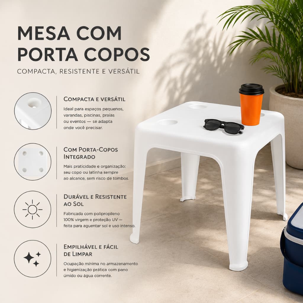 Mesa Multiuso Mesa Plástica Compacta Com Porta Copos Integrado Mesa Praia Criança Quintal - Mor