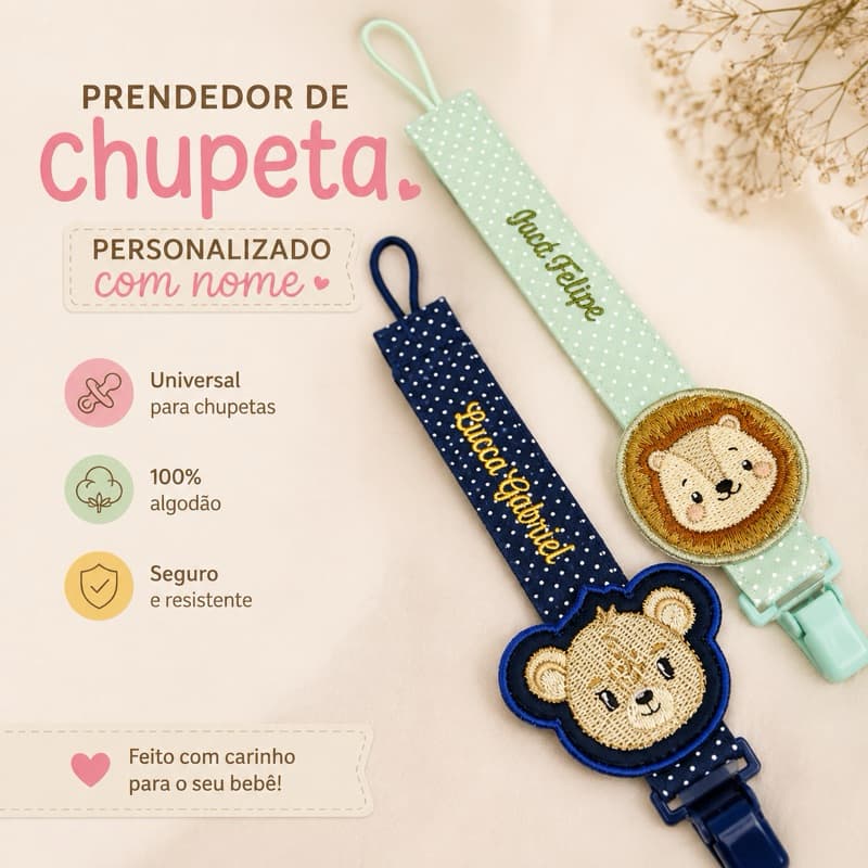 Prendedor de chupeta/bico para bebês bichinho clip
