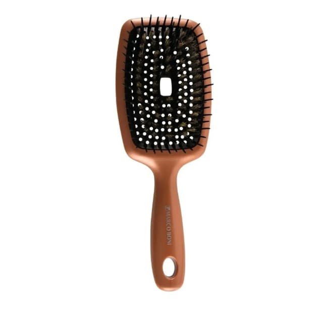 Escova De Cabelo Raquete Bronze Almofada Flexível Marco Boni