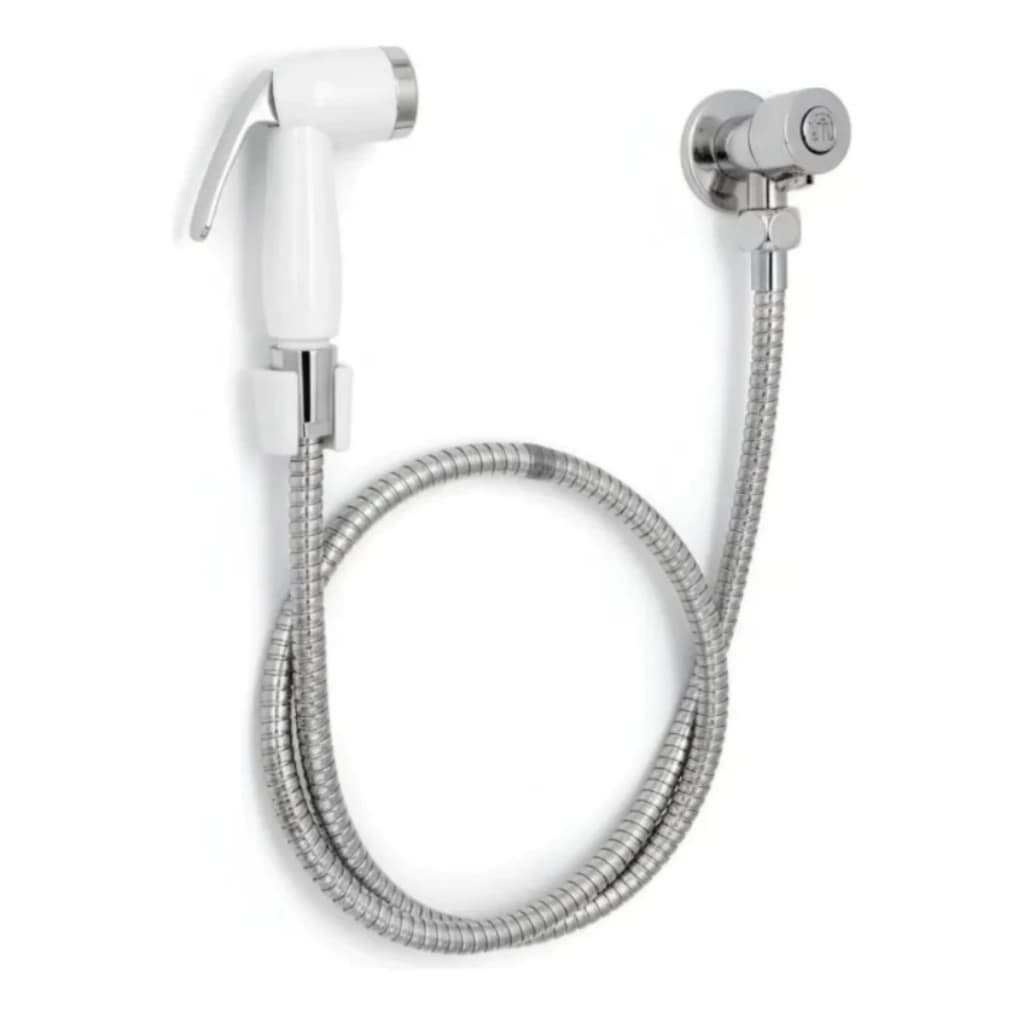 Ducha Higiênica Banheiro Chuveirinho Alta pressão Gatilho ABS Branco 1/4 de volta Cromada Mangueira Inox Luxo