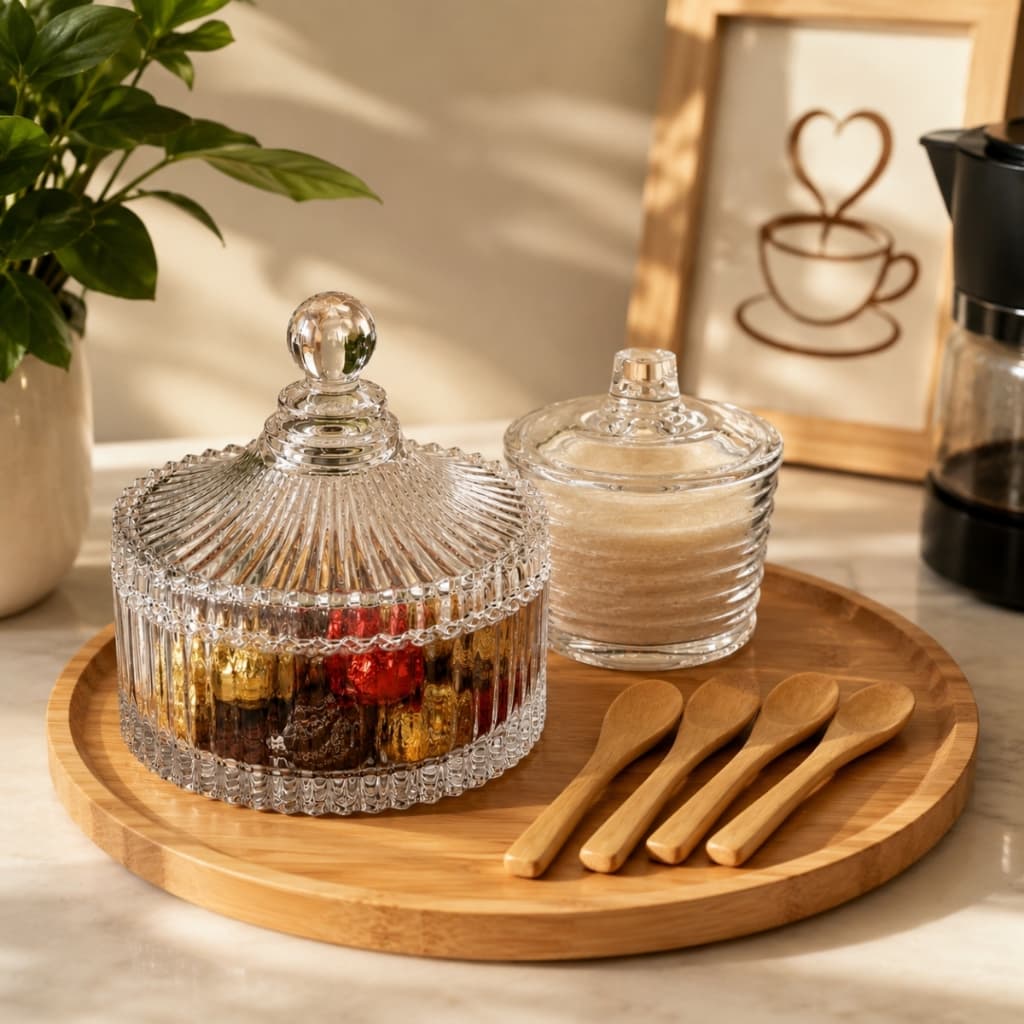 Kit Potiche de Vidro Grande com Açucareiro de Vidro com Colher Cantinho do Café