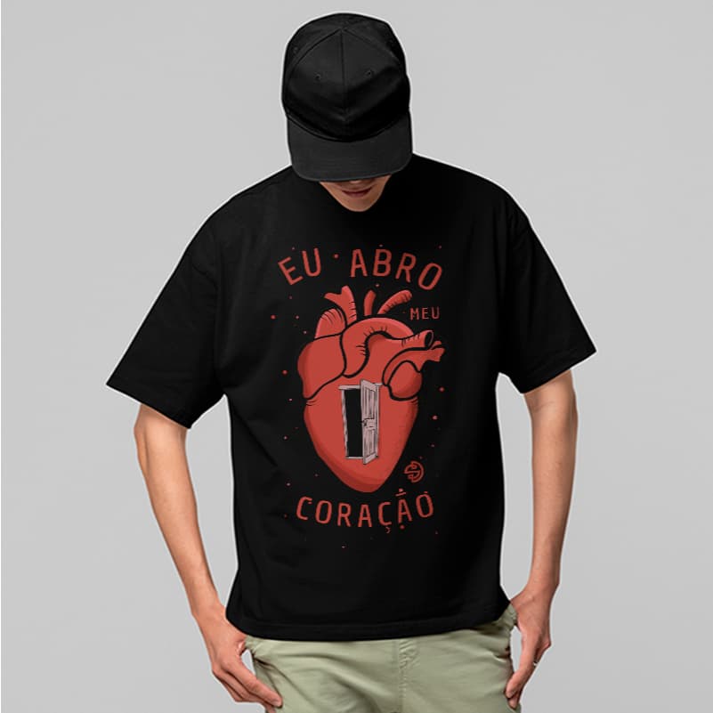Camiseta Oversized Moda Gospel Eu Abro Meu Coração Fé Cristã Casual