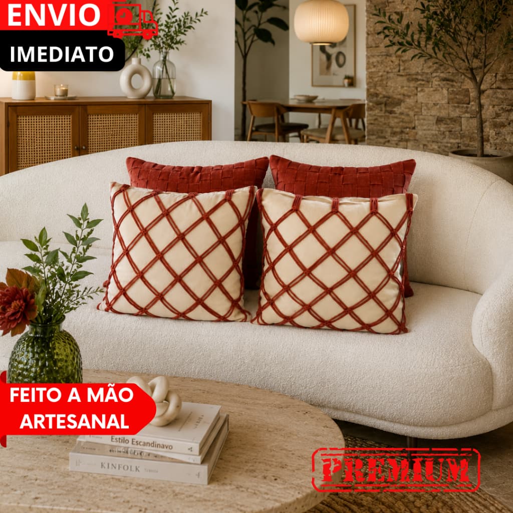 Capas de Almofadas Artesanal Linho Luxo Boho e Trancê