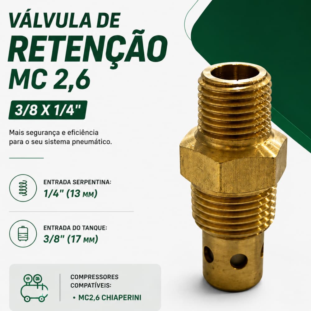 Válvula de Retenção MC2,6 para Compressor Chiaperini 3/8x1/4