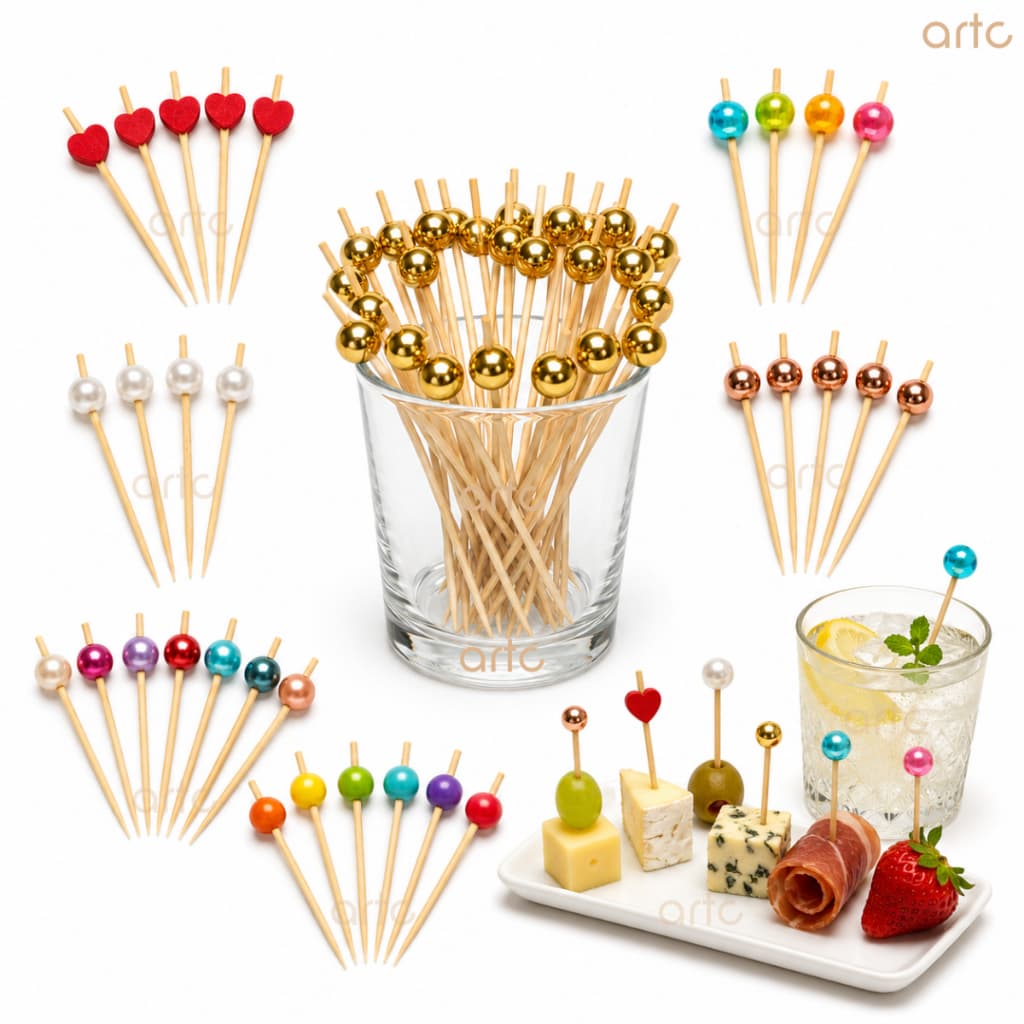 Kit 40 até 100 Palitos De Petiscos De Bambu Diversas Cores Perolados Festas Drink
