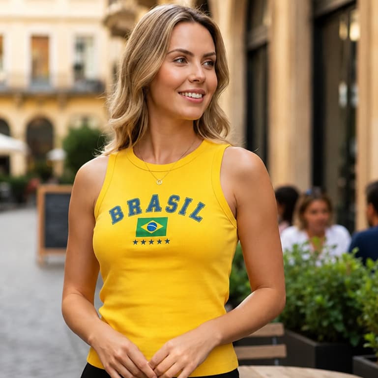 Regata Feminina Bandeira Brasil Canelada Copa Do Mundo Algodão Varias Cores