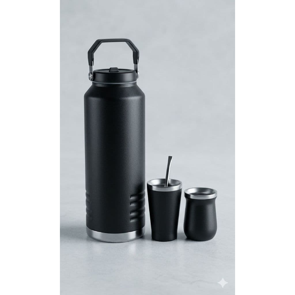 Kit Garrafa Térmica de 2,5 Litros + 2 Copos e Bomba Inox - Ideal Para Chimarrão e Tereré