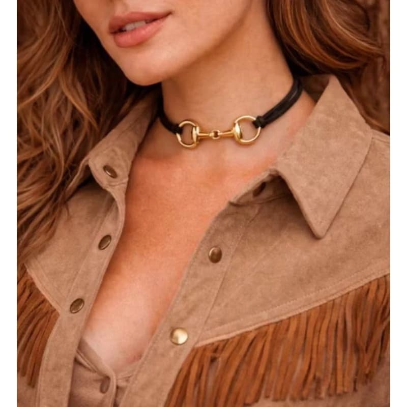 Gargantilha Country Bridão Dourado Ajustável Colar Feminino Boiadeira Cowgirl Vaqueira