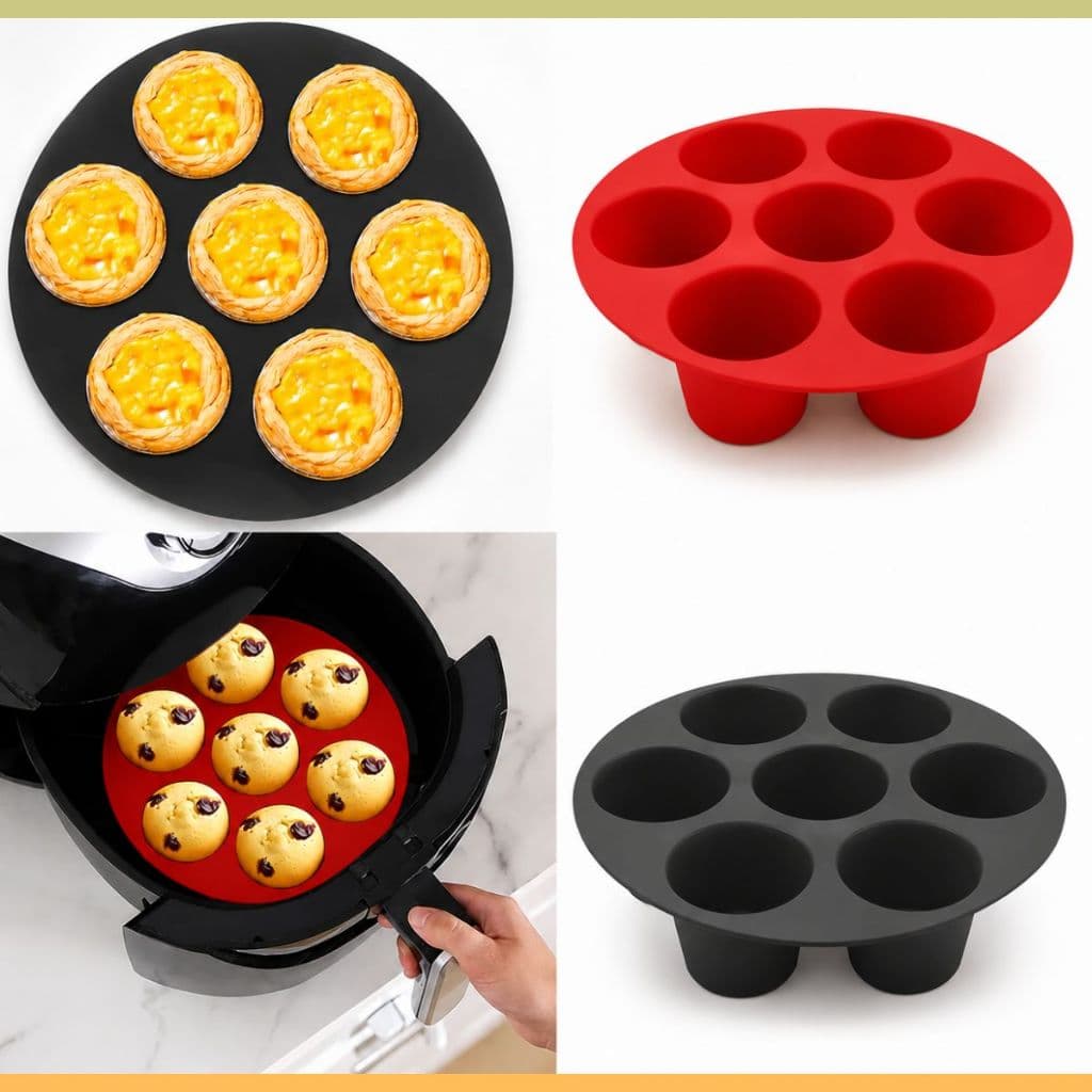 Forma Silicone Cupcake Air Fryer 7 Cavidade Assadeira Antiaderente Forno Elétrico Micro Ondas Muffin