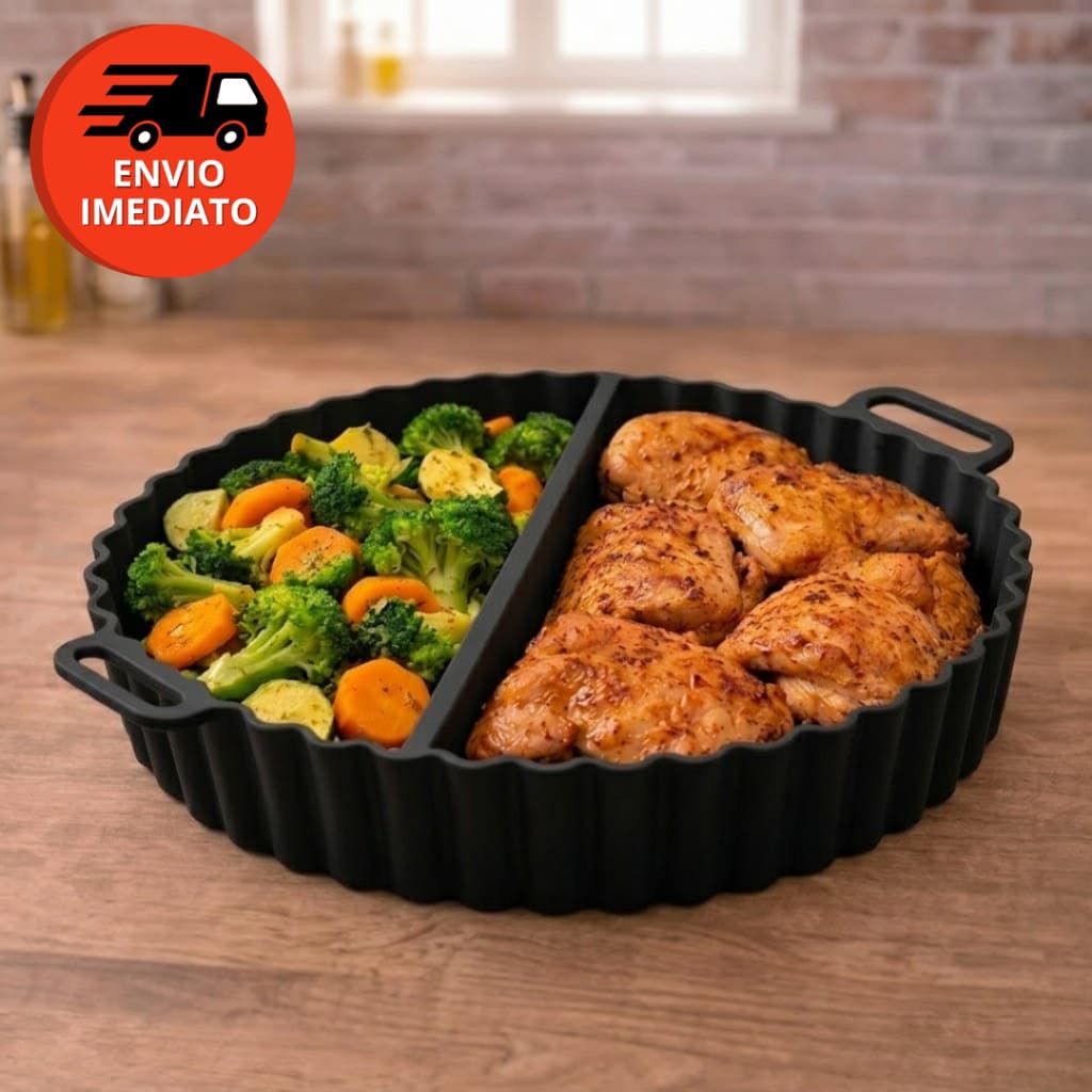 Kit Forma Redonda Silicone Com Divisoria Assadeira Para Air Fryer Fritadeira Forno Micro-ondas