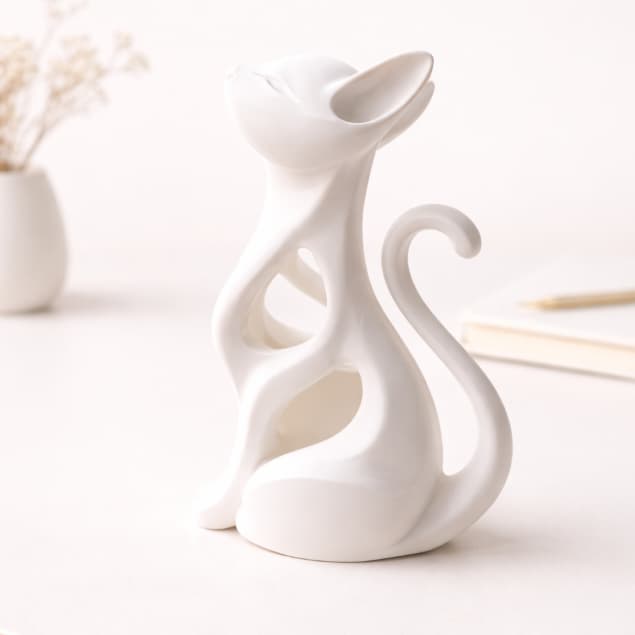 Escultura Decorativa em Formato Gato Minimalista Vazado Decoração Moderna Elegante 3D
