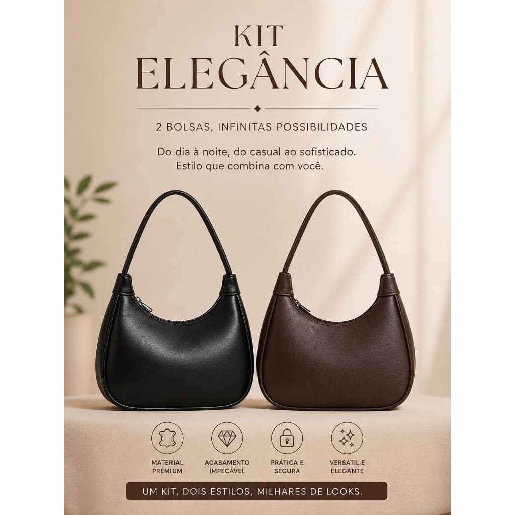 Kit de Bolsas Meia Lua Leve 2 por 1 Estilo Só – Combina com Tudo! Estilosa/Delicada/Sofisticada