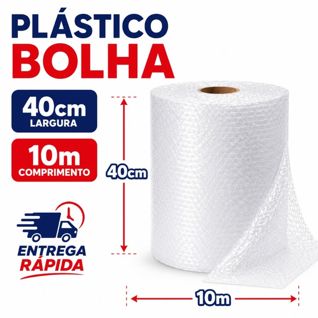 Plástico Bolha 40cm x 10m Proteção Embalagem E-commerce Mudança Biscuit
