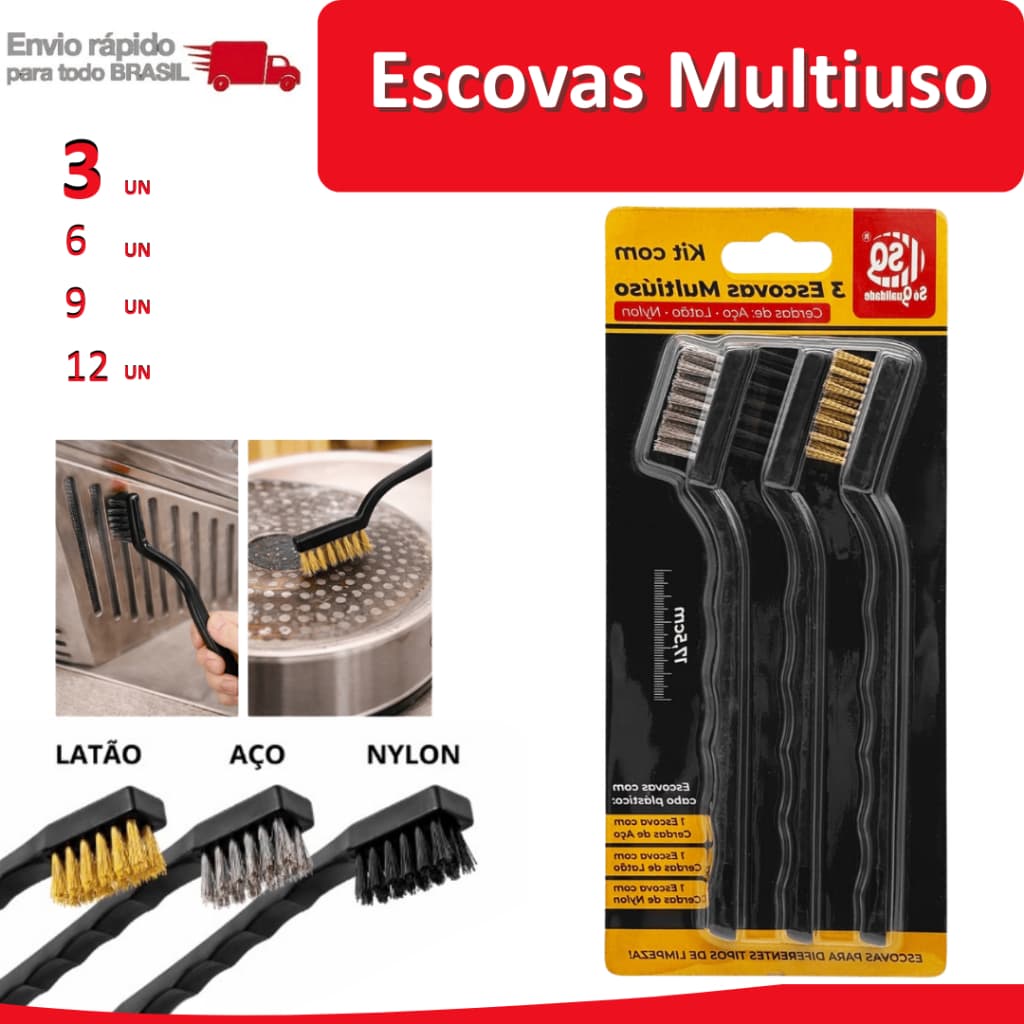 12/9/6/3 Escovas Multiuso Limpeza Fogão Grelha Rejunte Piso Aço Latão Sujeira Pesada Nylon