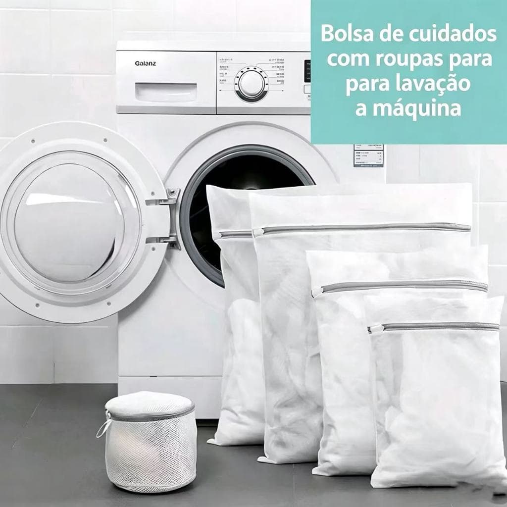 Kit 5 Sacos de Rede para Lavanderia - Anti-Enrolamento, Resistente e Versátil para Todos os Tipos de Roupas