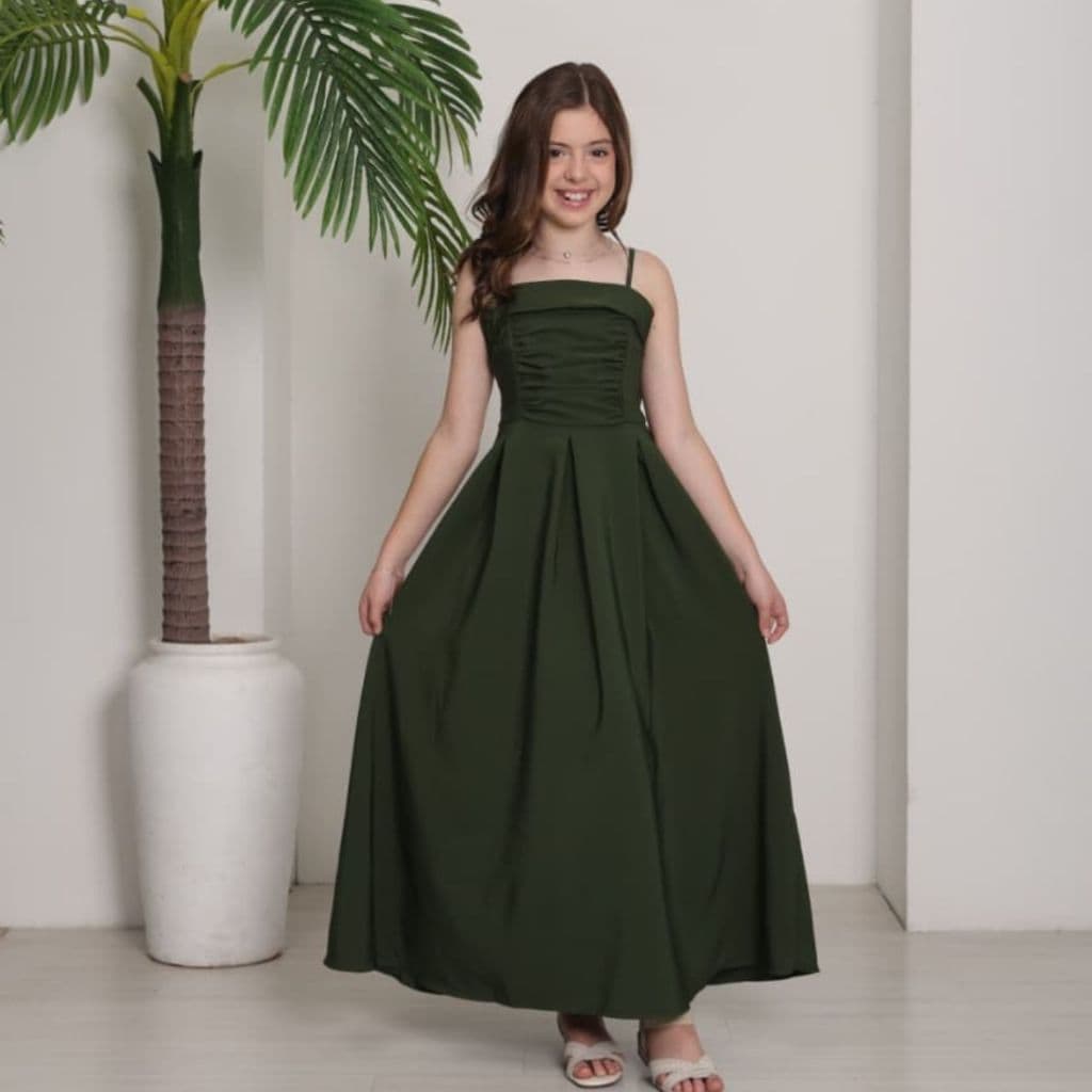 VESTIDO INFANTO JUVENIL COM ELASTEX, LONGO FEMININO, CONFORTÁVEL PARA MENINAS