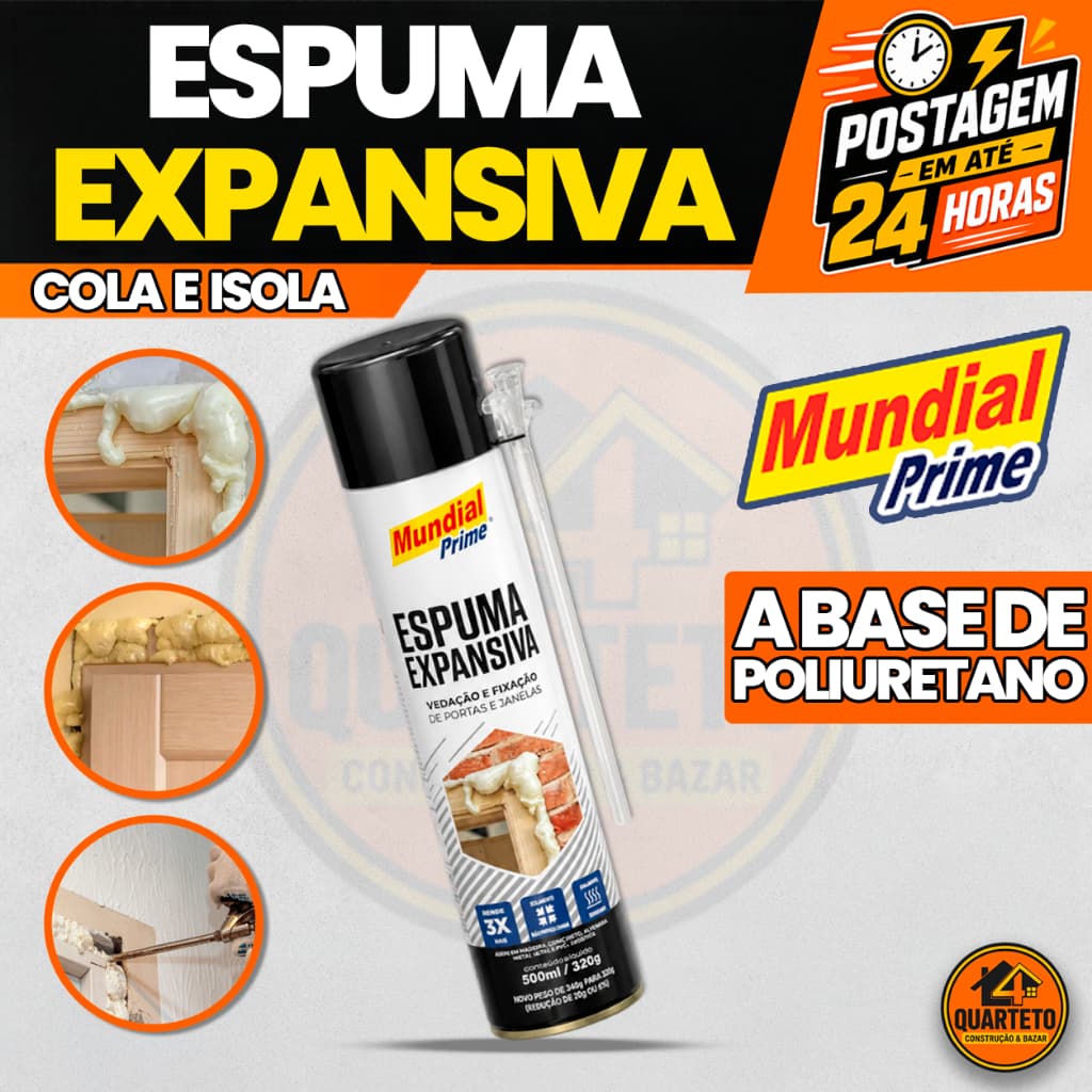 Espuma Expansiva De Poliuretano 500ml Mundial Prime Spray Selador E Isolante Acústico