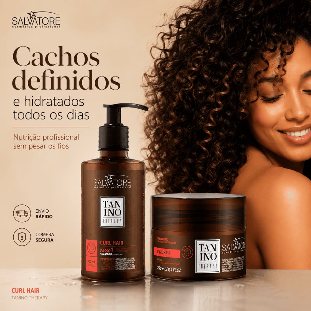 Kit Salvatore Shampoo Máscara Condicionadora Cachos Definidos Sem Frizz Brilho Intenso e Hidratação