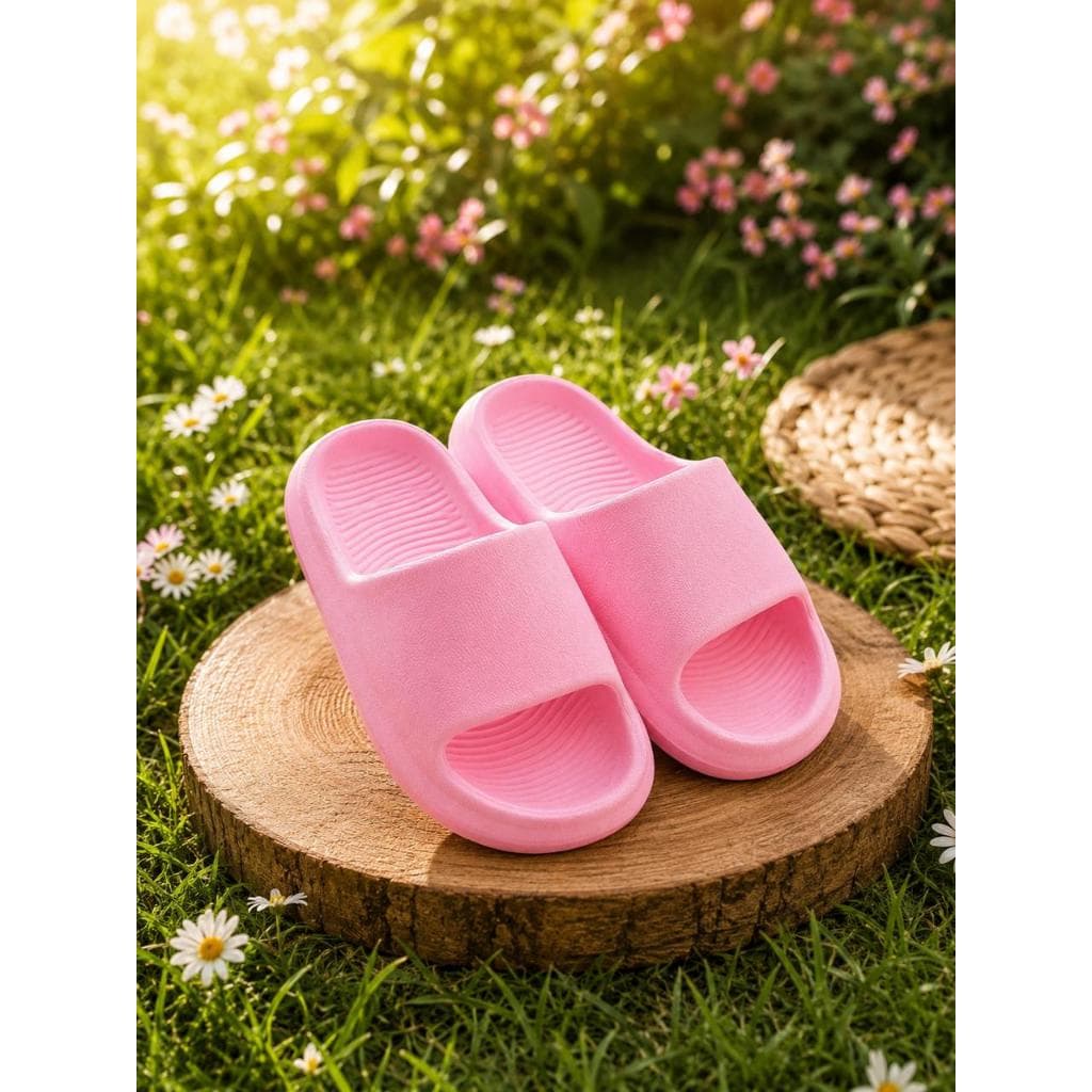 chinelo slide em borracha macia impermeàvel rosa bebê Infatil