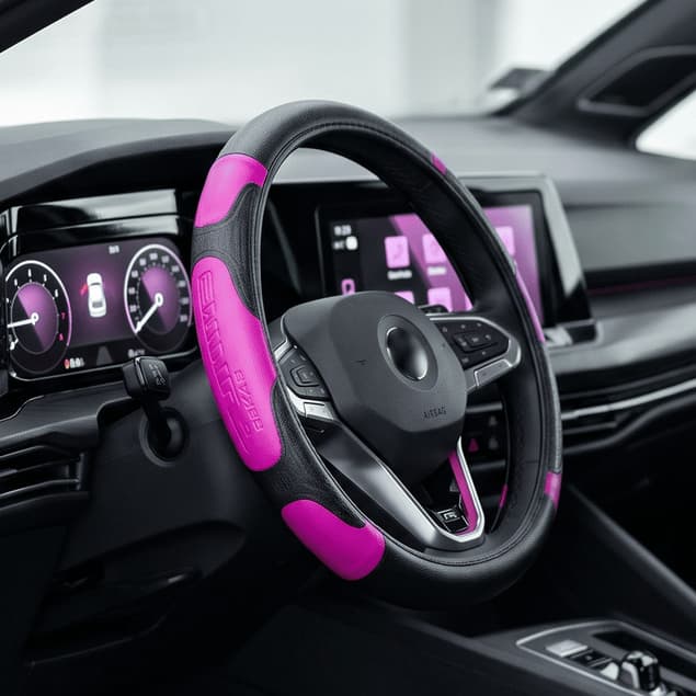 Capa Para Volante De Carro Rosa Preta Universal Borracha Ecológica Silicone 8 Cores
