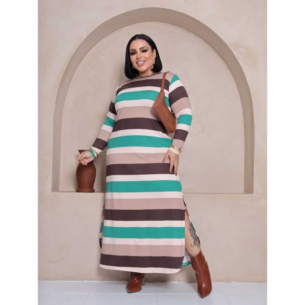 Vestido Longo Estampado Feminino INVERNO Manga Longa Comprida Roupa Inverno Elegante  2757pai