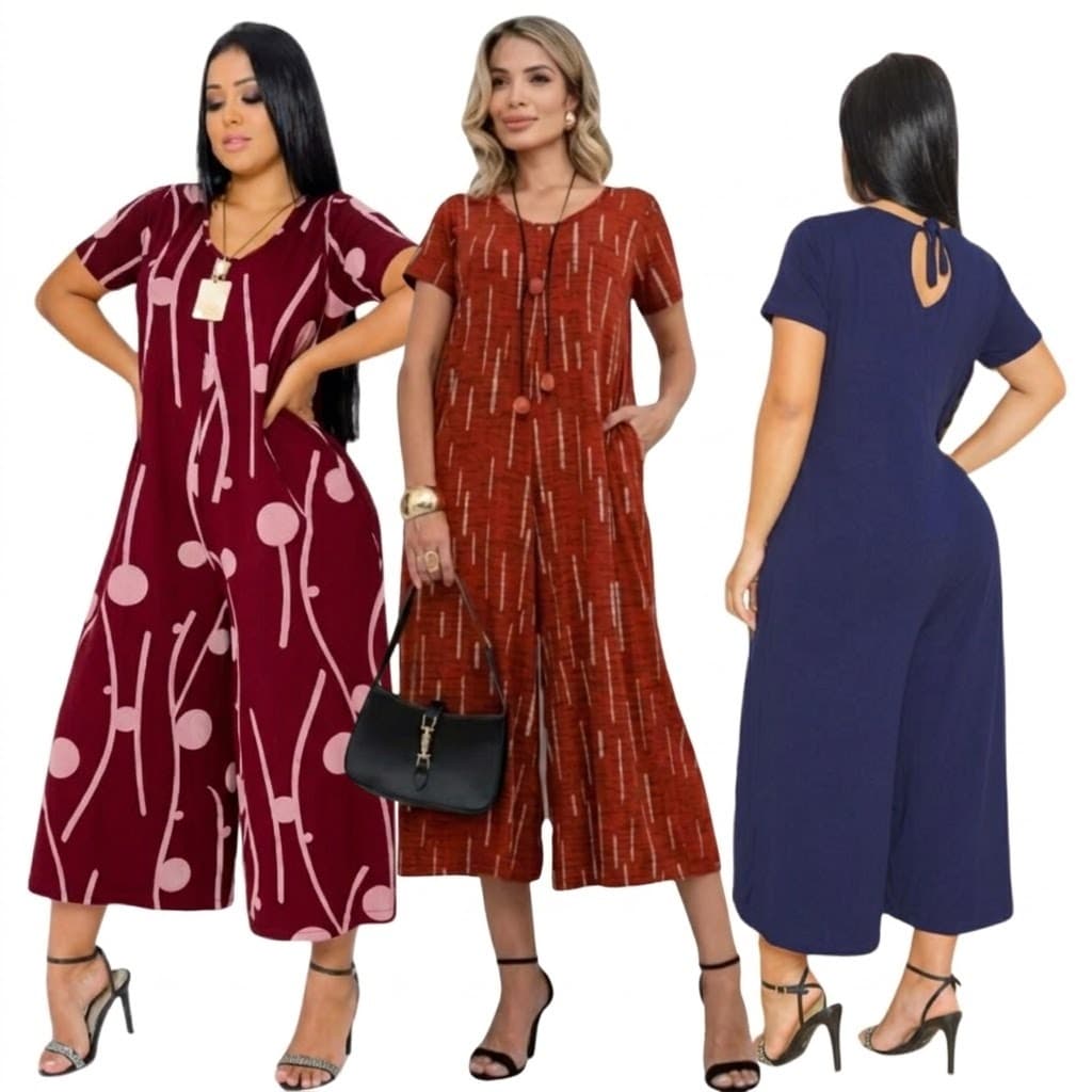macacão pantacourt moda feminina elegante moderno confortável soltinho casula tendência manga curta com solso estiloso
