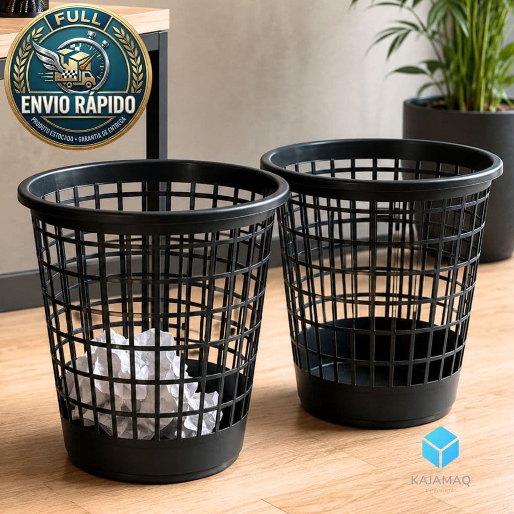 Kit 2, 4 ou 6 Lixeira Cesto Telado 10 litros Preto Resistente Multiuso Escritório Quarto Cozinha