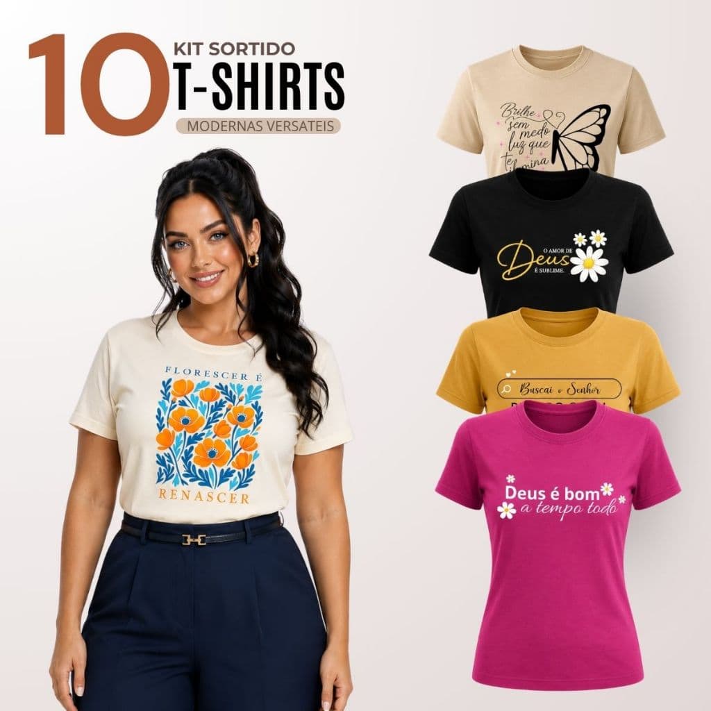 Kit 10 T-shirt Feminina Blusa Baby Look Camiseta Roupa Feminina
