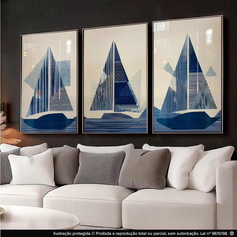 Quadros Decorativos Trio Náutico Barcos Veleiros Para Casa De Praia Sala