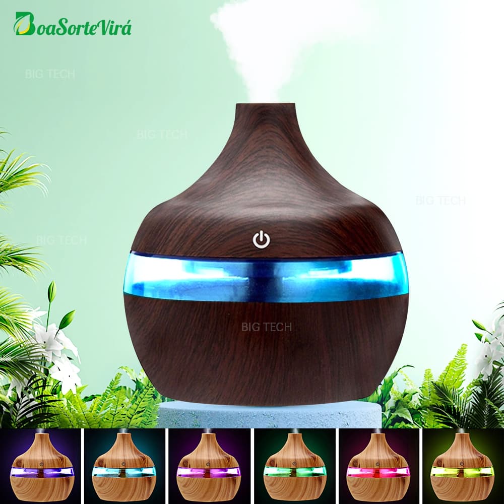 Umidificador De Ar Difusor Aromatizador De Ambiente USB LED Purificador Para Quarto Doméstico Portátil 300ml