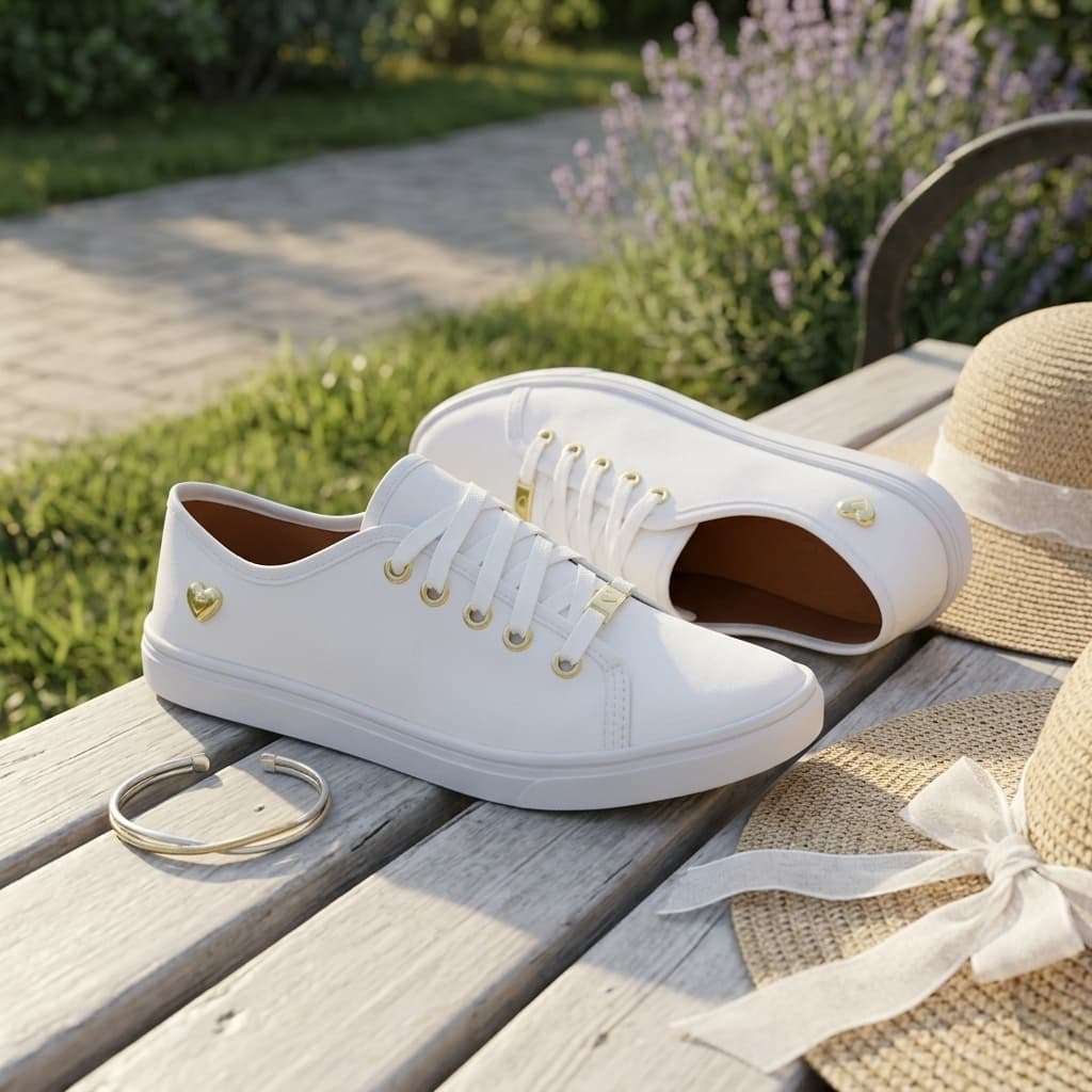 Tênis Feminino Branco Casual Leve Confortável Ping Coração Dia A Dia