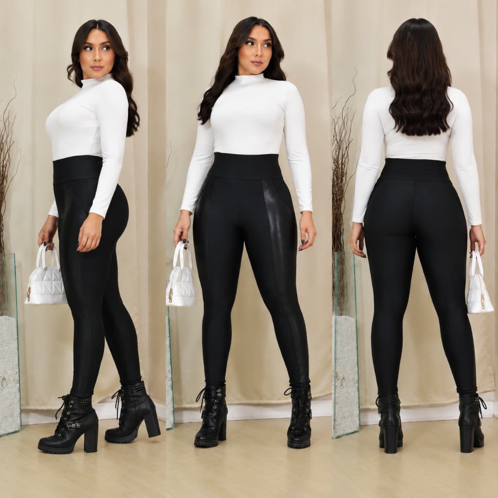 Calça Legging Feminina Cintura Alta Levanta Bumbum Flanelado Premium Elastico Moda Social Cirre