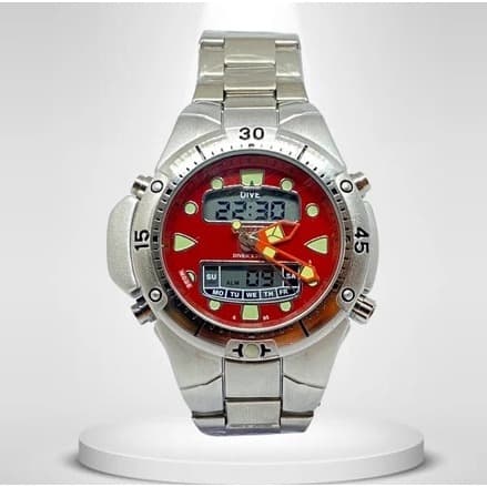 Relógio Masculino Aqualnd Série Ouro Metal Aço Fundo Vermelho