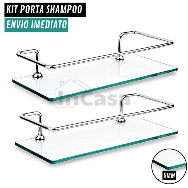 Porta Shampoo Suporte Organizador De Banheiro Shampoo Reto Vidro 30cm Cromado