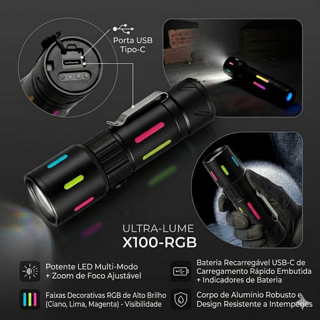 Mini Lanterna Tática LED + Laser Branco: Potência e Compactação Real