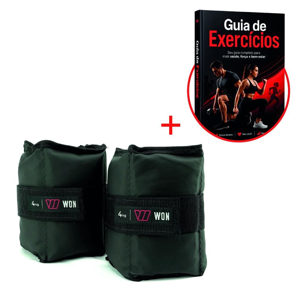 Par Caneleira Tornozeleira de Peso 4 kg Profissional WON Preto Treinar em Casa Academia Funcional