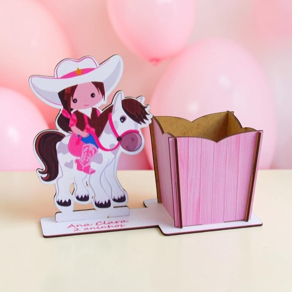 Porta Lápis Country Menina boiadeira fazenda mdf adesivado personalizado centro de mesa aniversários