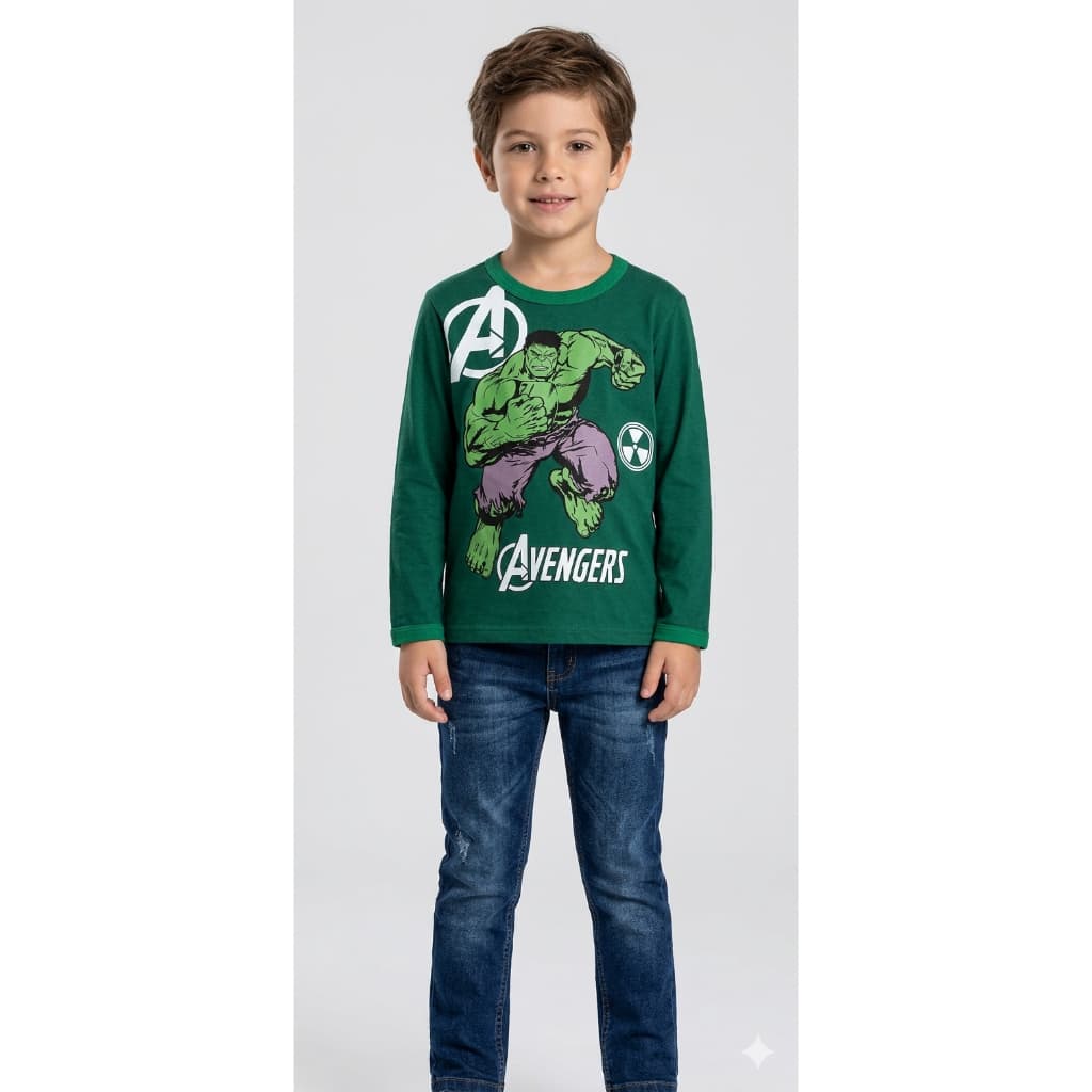 Camisa Hulk Infantil ; Camisa Hulk ; Camisa manga longa menino ; Camisa tamanho 6 ; Camisa menino manga longa