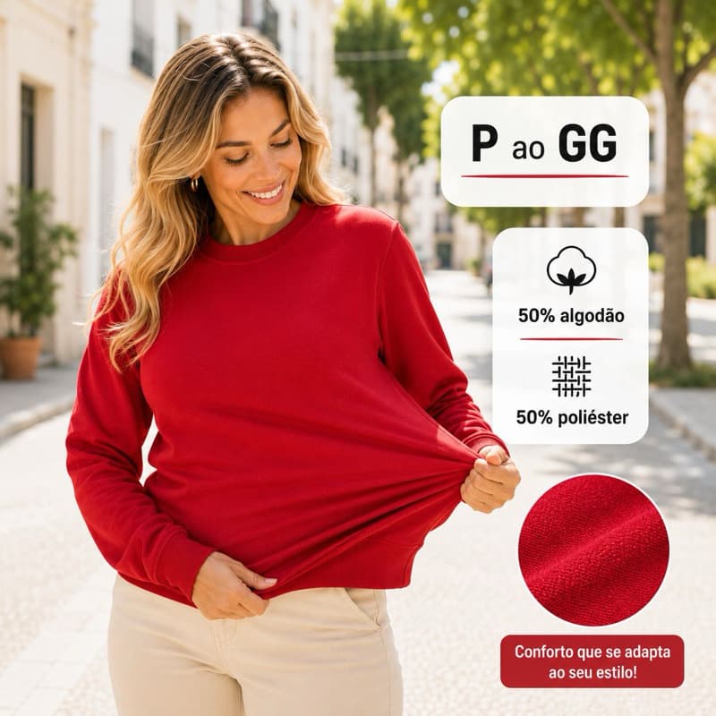 Blusa De Moletom vermelho  Lisa Sem Bolso Sem Capuz Moletom Casaco de Frio