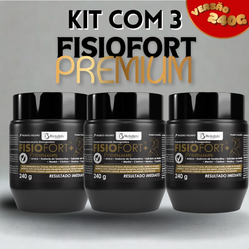 3 UND Fisiofort Premium Bio Instinto 240g - Dores Musculares, Alívio Imediato, Pomada Massageadora