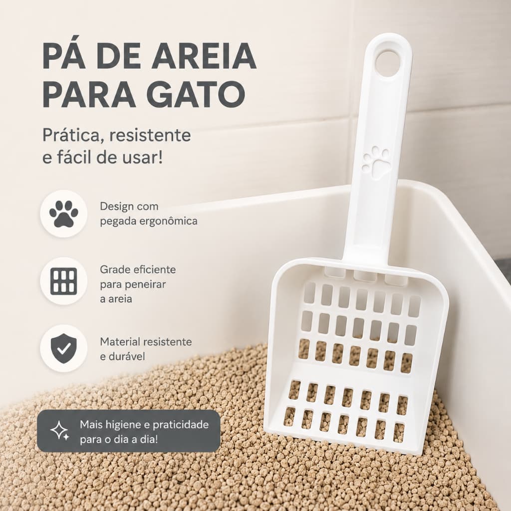 Pá Higiênica Para Gato Grande 23x10cm | Peneira Removedora de Areia | Pá Resistente e Fácil de Limpar