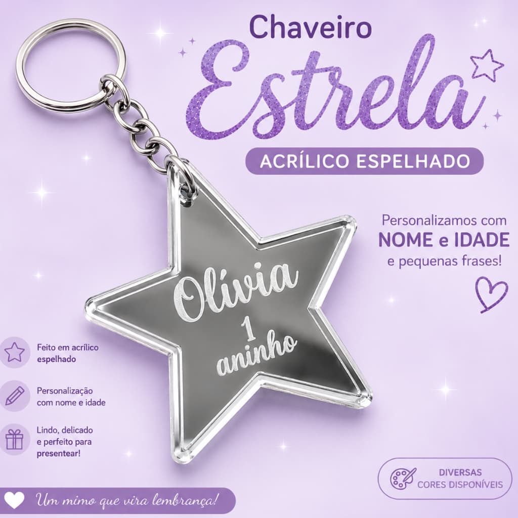 Kit Chaveiros Estrela Personalizado em Acrílico lembrancinha aniversário