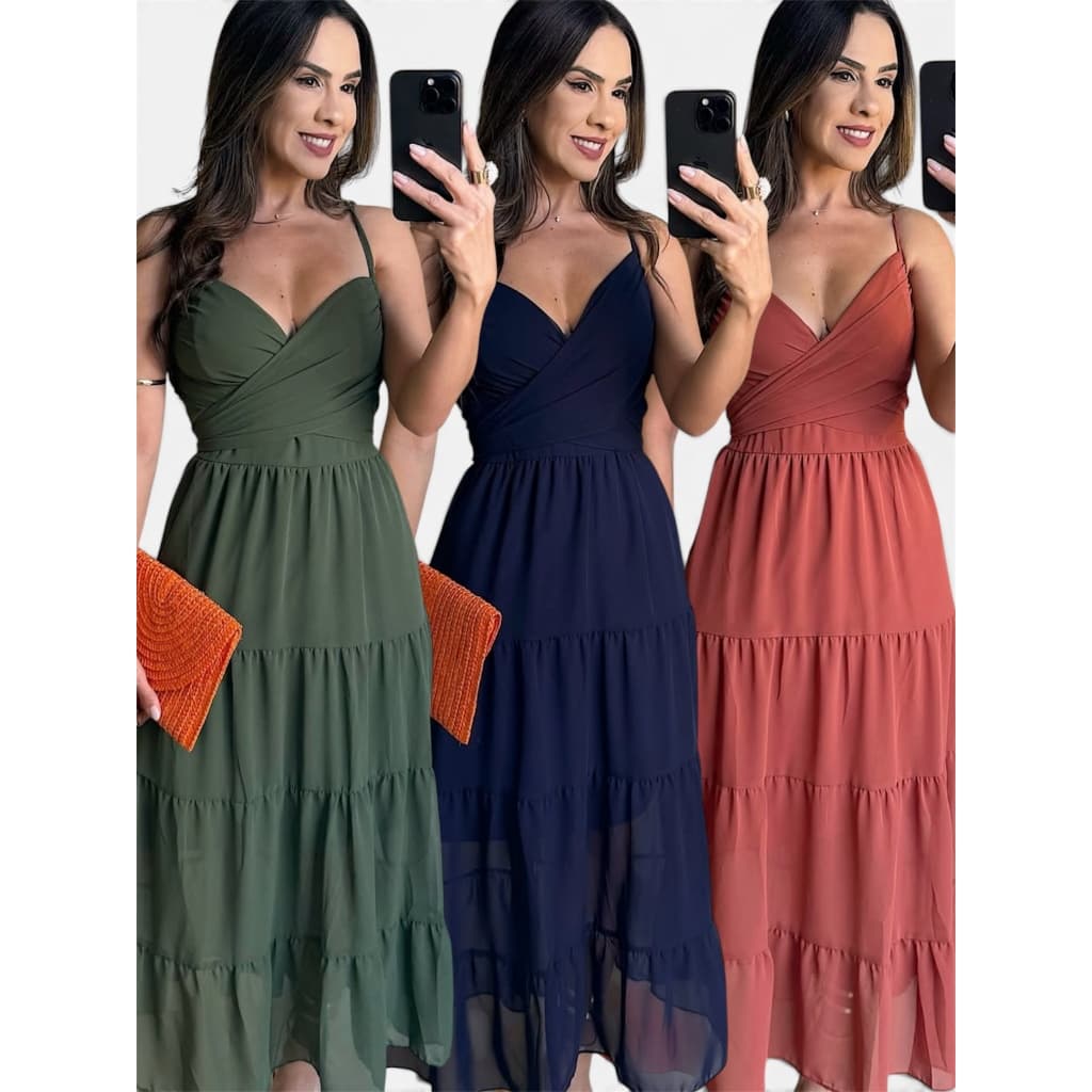 VESTIDO LONGO AMARRACAO TRASPASSADO EM TECIDO CHIFFON