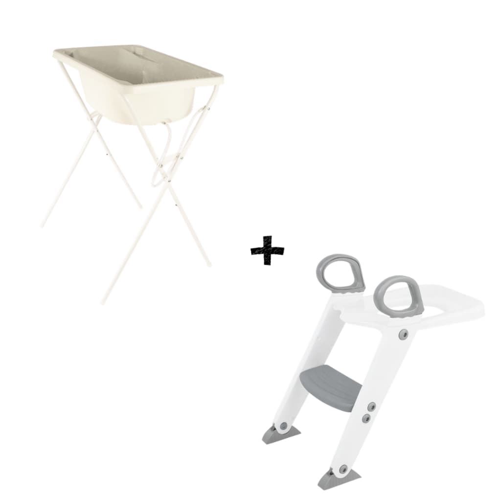 Kit banho e desfralde - Banheira 25l com suporte dobrável e troninho escadinha assento redutor
