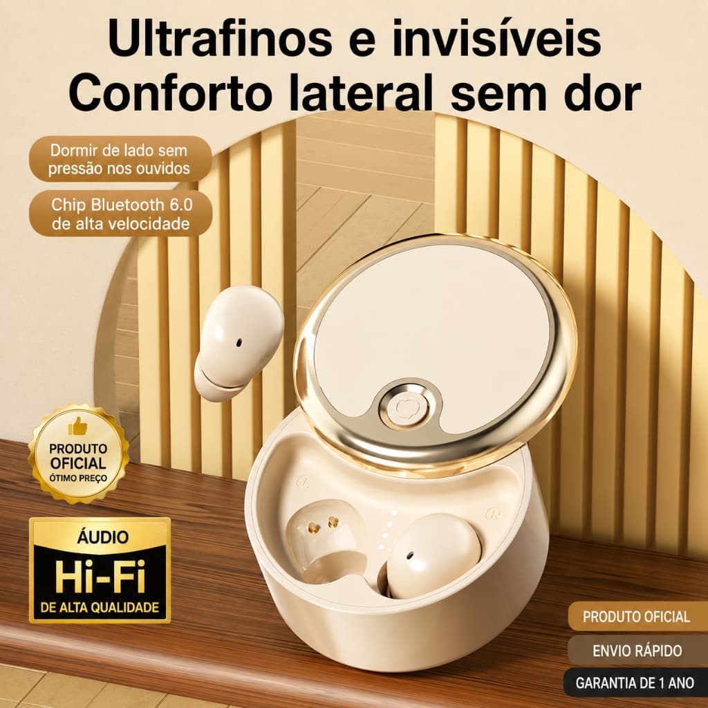 Mini Fone Bluetooth Y15 Sem Fio para Dormir Leve Confortável com Estojo